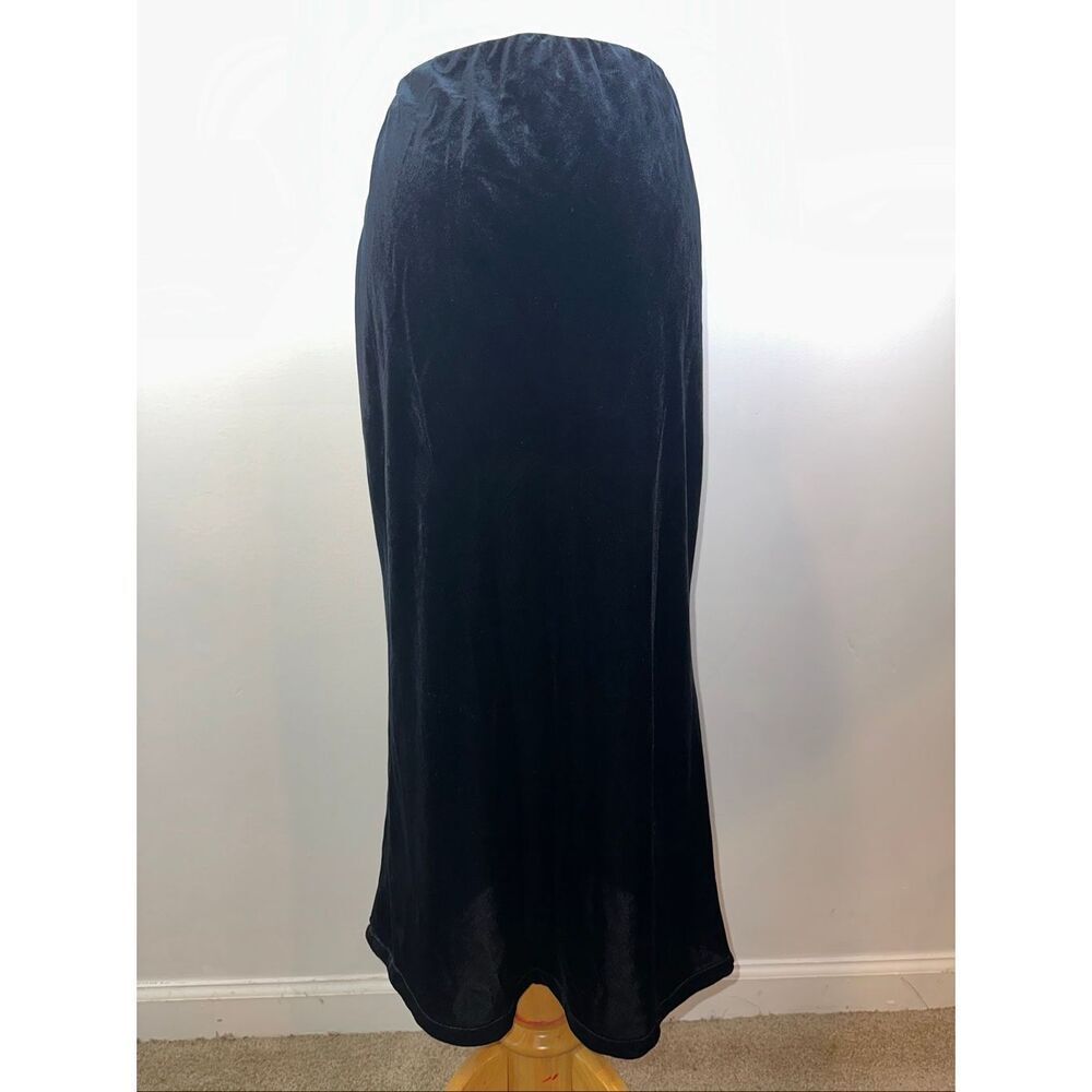 Anthropologie Sz M Tilda Velvet Slip Skirt Black Midi Bias Cut - Picture 5 of 11